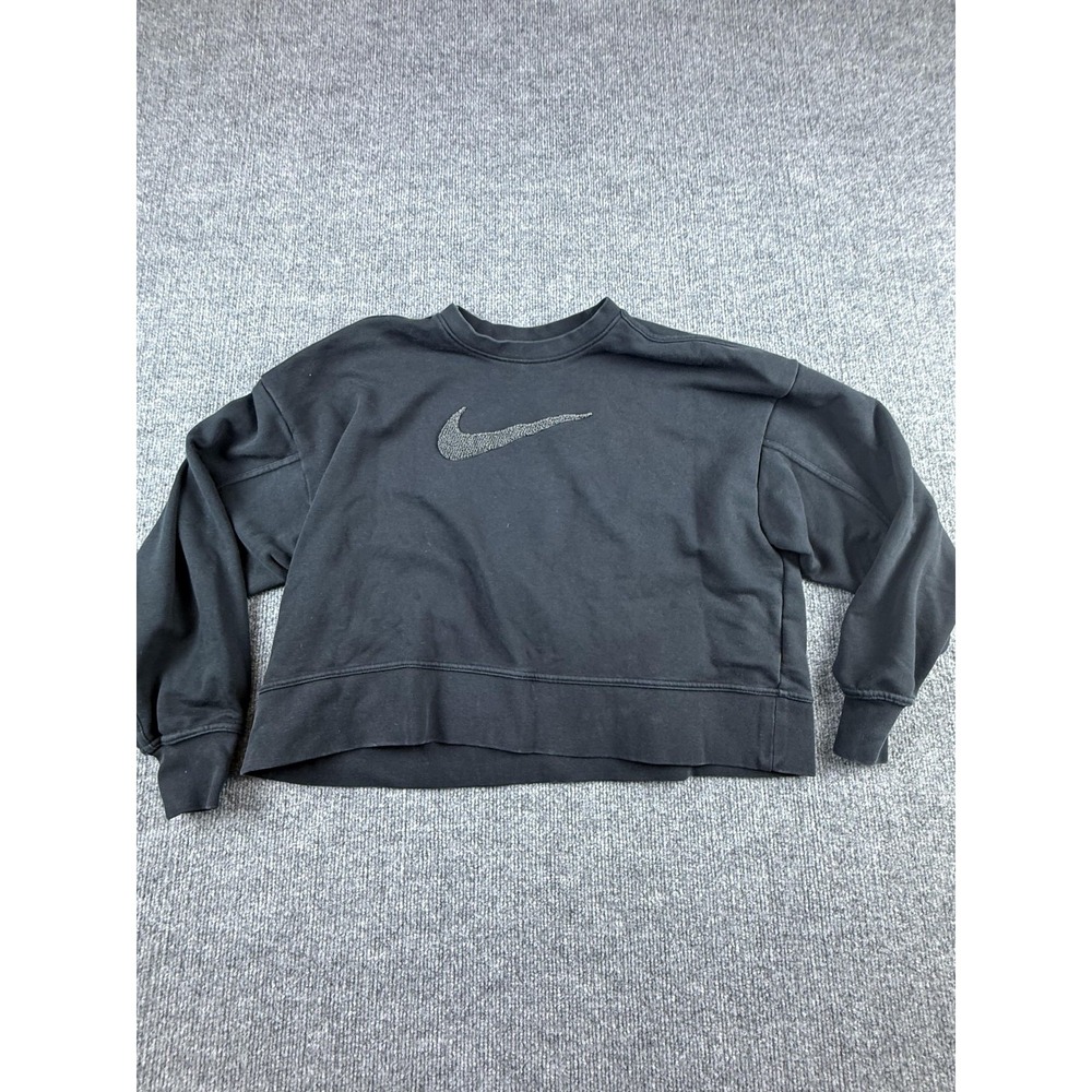 Nike Sweatshirt Mens Medium Black Fleece Crewneck Pullover Swoosh Logo 5942